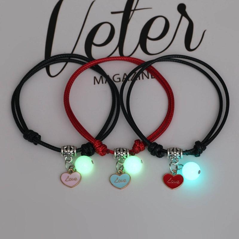 3 Pcs/set Luminous Beads Bracelet Hand-woven Love Star Moon Cat Sisters Novel Luminous Bracelet Adjustable Hand Rope
