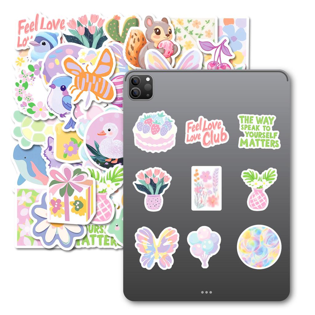 50 Small Fresh Pastel Flowers Graffiti Stickers Suitcase Water Cup Mobile Phone Case Guitar Speaker Waterproof Pp Stickers