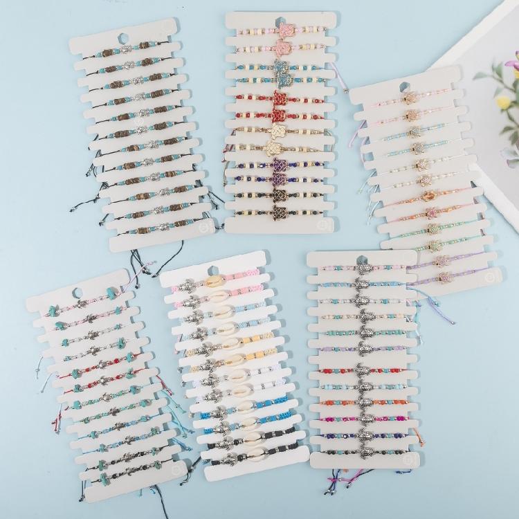 Pack of 12 Adjustable Handcrafted Turtles Bracelet Set Fashion Wristbands with Turquoise Crystal Wood Bead Details