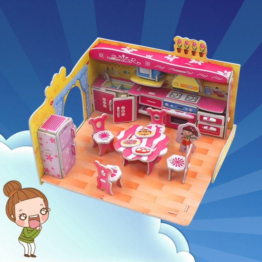 

Гостиная 3d головоломка Кукольный домик Кухня Бумажная модель Подарки