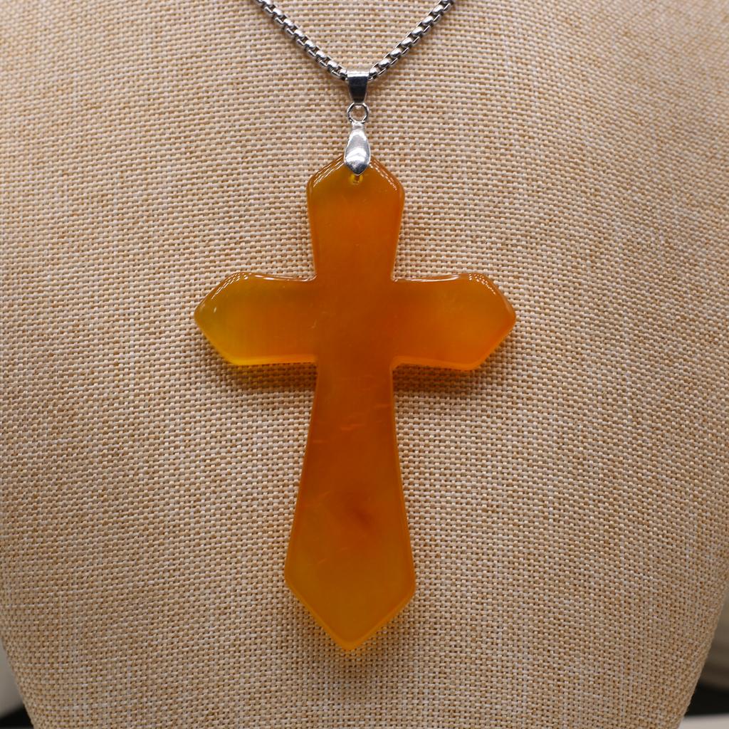 New Style Necklace Natural Stone Exquisite Cross-Shaped Pendant Necklace For Women Birthday Gift Chain 60 CM