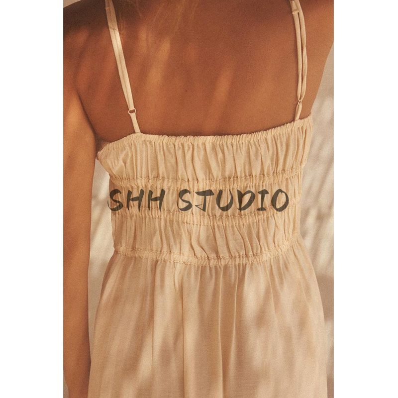 Spring New Women's Clothing Straight Collar Sleeveless Viscose Blended Vacation Style Drape Midi Skirt Dress 3152368