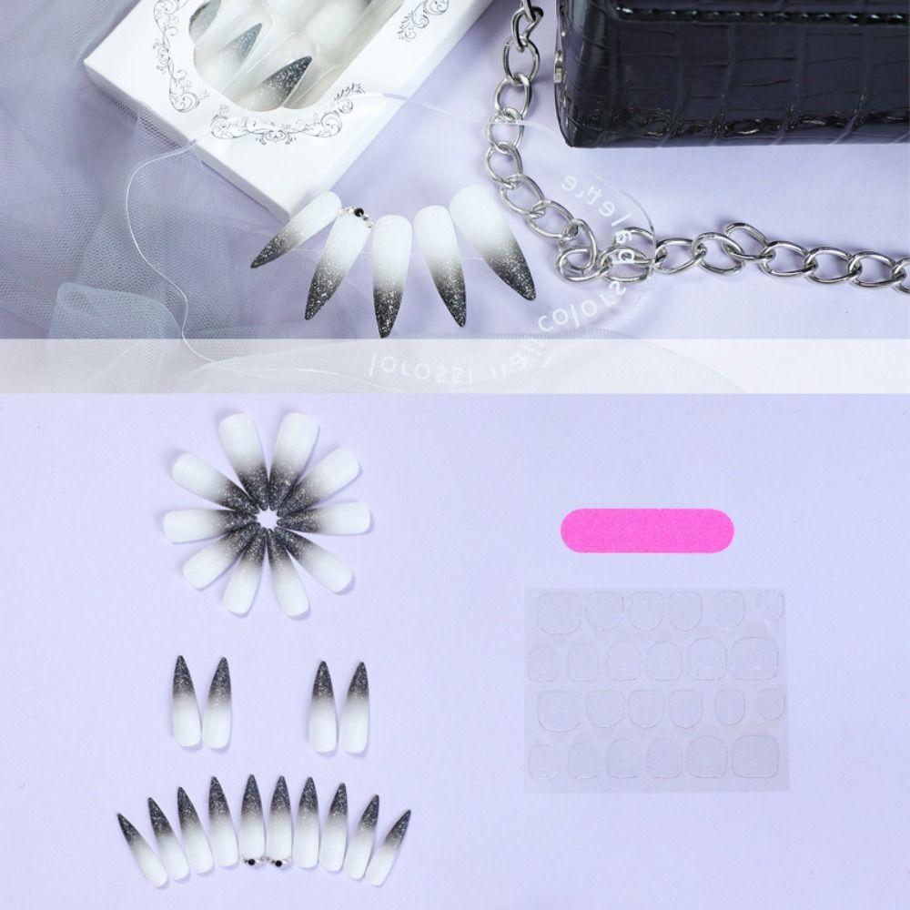 24pcs Star Butterfly False Nails Long Almond Press On Nails Manicure Fake Nials DIY