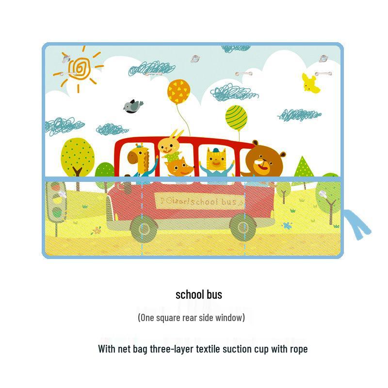 Cartoon Car Sunshade with Net Pocket – Baby Sunblock & Heat Insulation Curtain