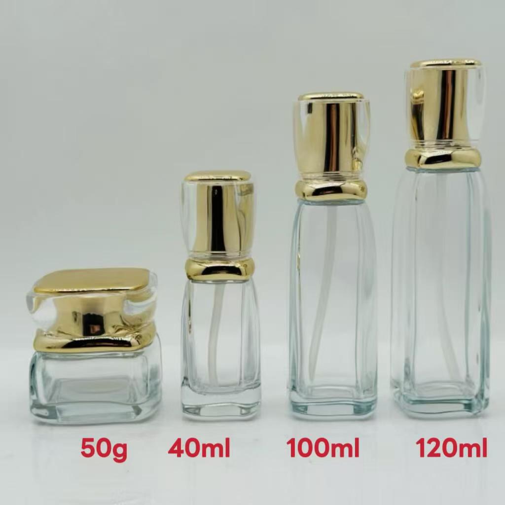 Skincare Set: 120ml Toner, 100ml Lotion, 40ml Pump, 50g Cream - Ready Stock 40ml Accessories (Cap, Pump) + Clear Bottle; Glass