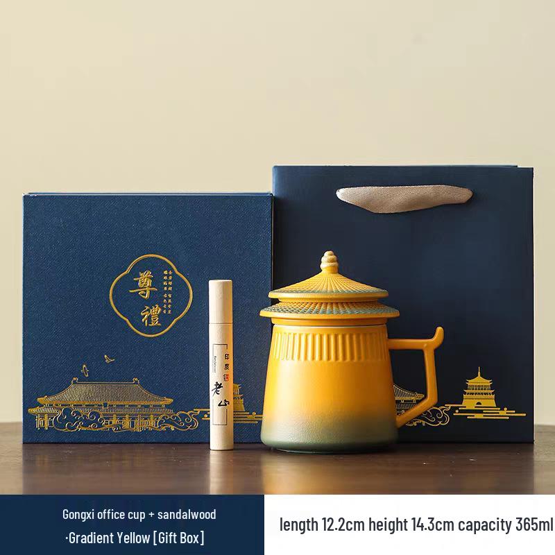 Palace Museum Ceramic Tea Mug with Lid: Elegant Business Souvenir Gift Box