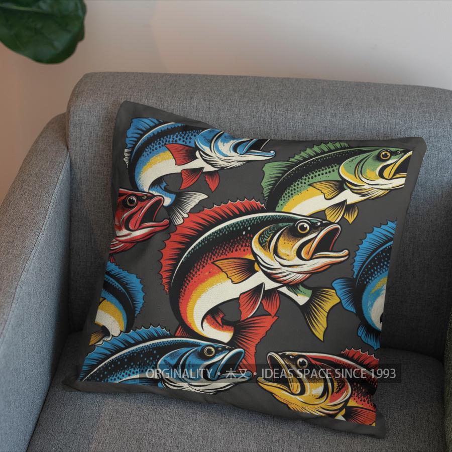 2D Buntes Fischmuster Kissenbezug Muster Kissenbezug Geeignet für Sofa Schlafzimmer Auto Kissenbezug