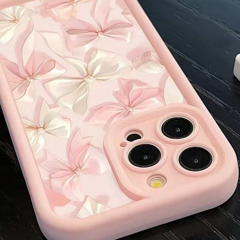 Silk Powder White Bowknot Case for Apple 17, iPhone 16 Pro Max, 15 Pro/14/13