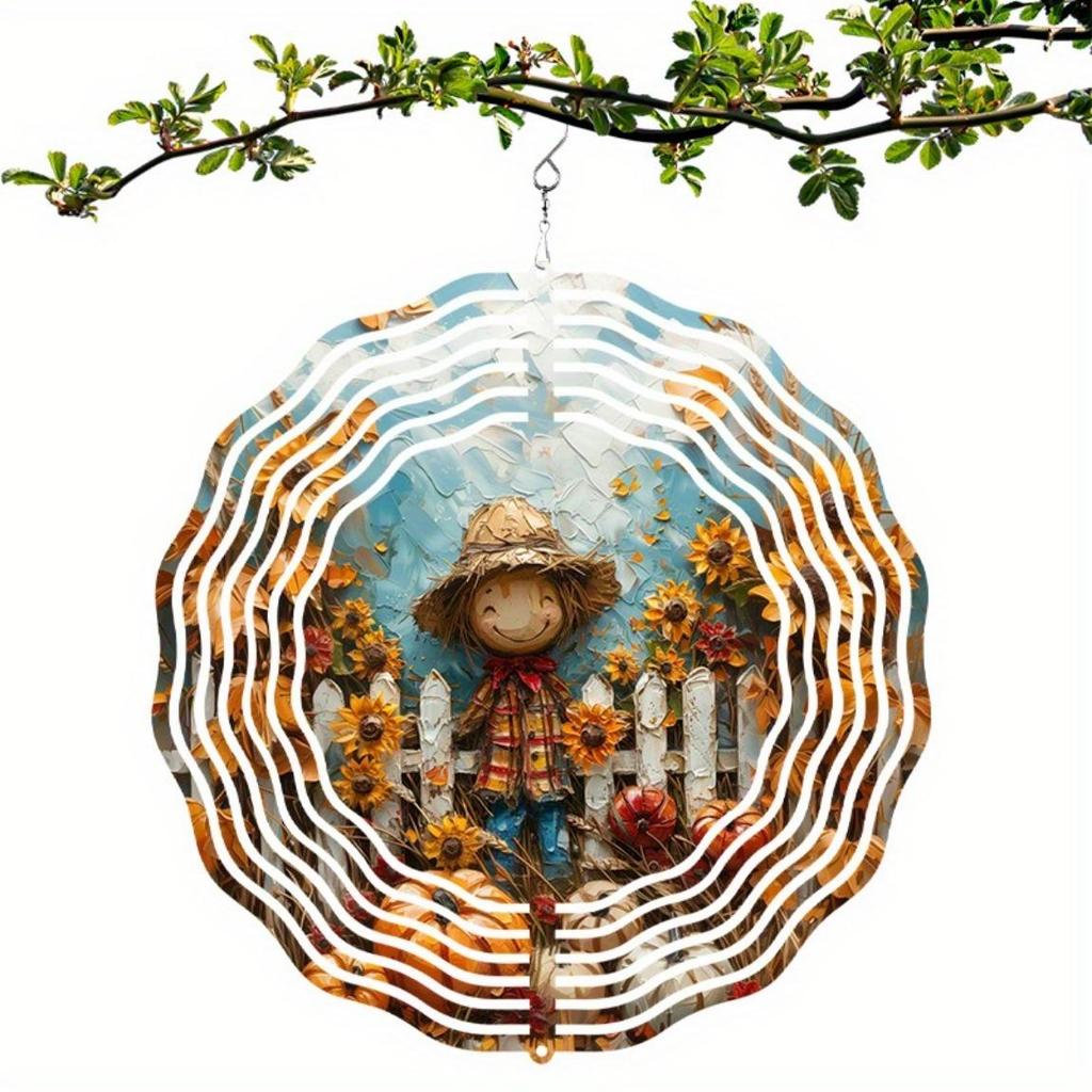 Kinetic Metal Wind Spinner Smiling Scarecrow Outdoor Garden Decor Floating Effect Art Unique Gift for Home Yard Patio