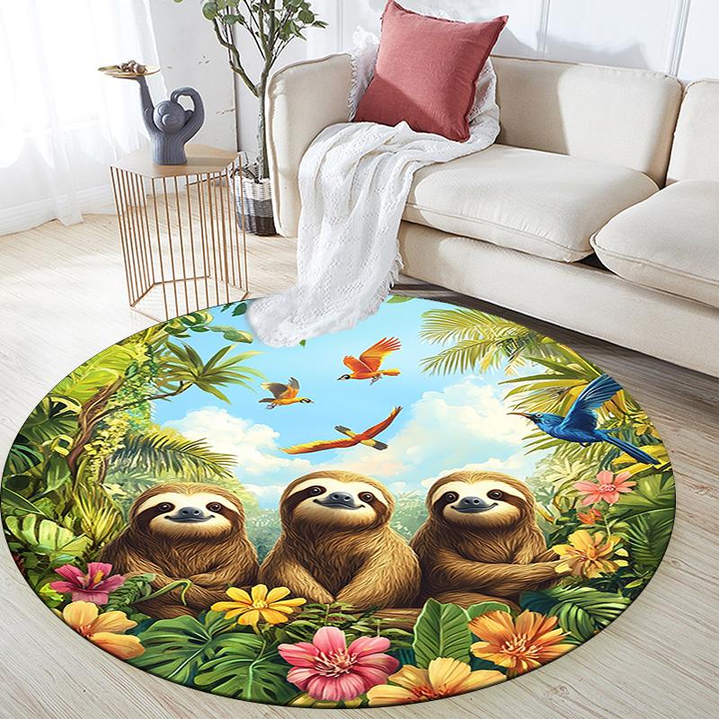 Sloths Round Area Rug,Carpet Rug for Living Room Bedroom Sofa Playroom Decor,Non-slip Floor Mat