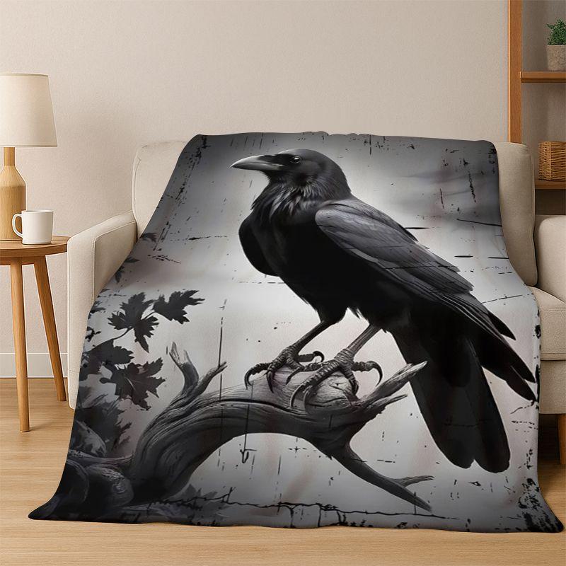 Gothic Raven Crow Skull Cartoon Flannel Blanket Soft Warm Blanket Throw Blanket for Bedroom Living Room Bed Travel Camping Gift
