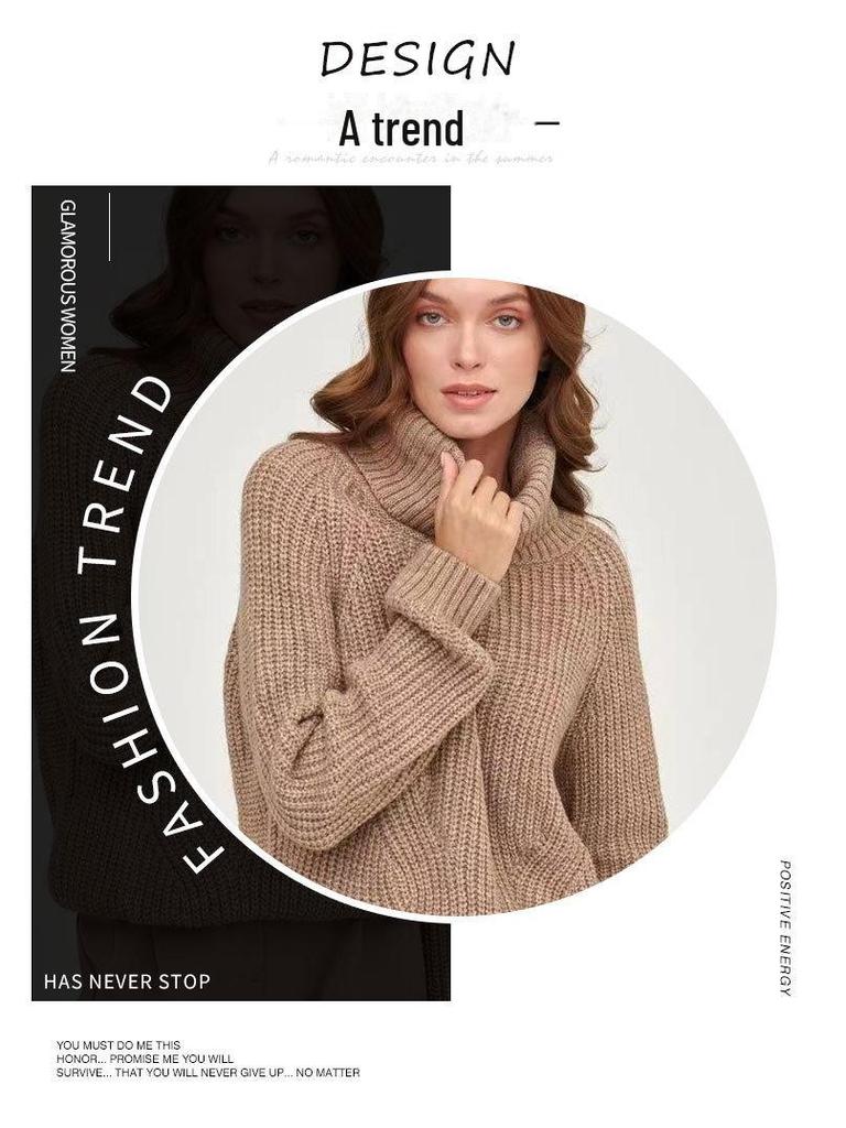Women's Thick Knitted Turtleneck Sweater - Autumn/Winter Solid Color, Medium-Length, Casual Style.