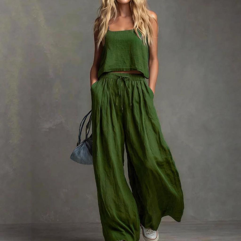 YYFS Women's Fashion Casual Summer Spring Solid Color Print Sleeveless Trousers Pants Suits