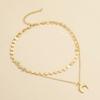 New Double-layer Disc Crescent Moon Necklace Moon Pendant Temperament Fashionable and Simple Neck Chain One Pack