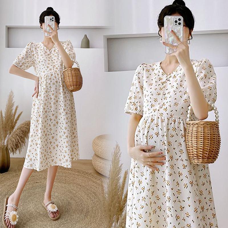 Maternity Clothes Summer New Breastfeeding Floral Skirt Small Pregnant Mother Cover Belly Do Not Show Pregnancy Wear Versatile Suit