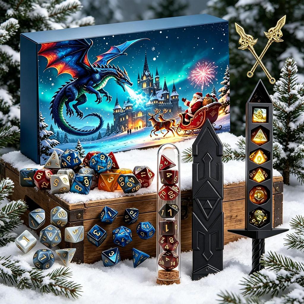 Dice Countdown Calendar 24 Days Christmas Halloween Advent Role Playing Game Dice Keepsake for Teens Adults Women Men RPG
