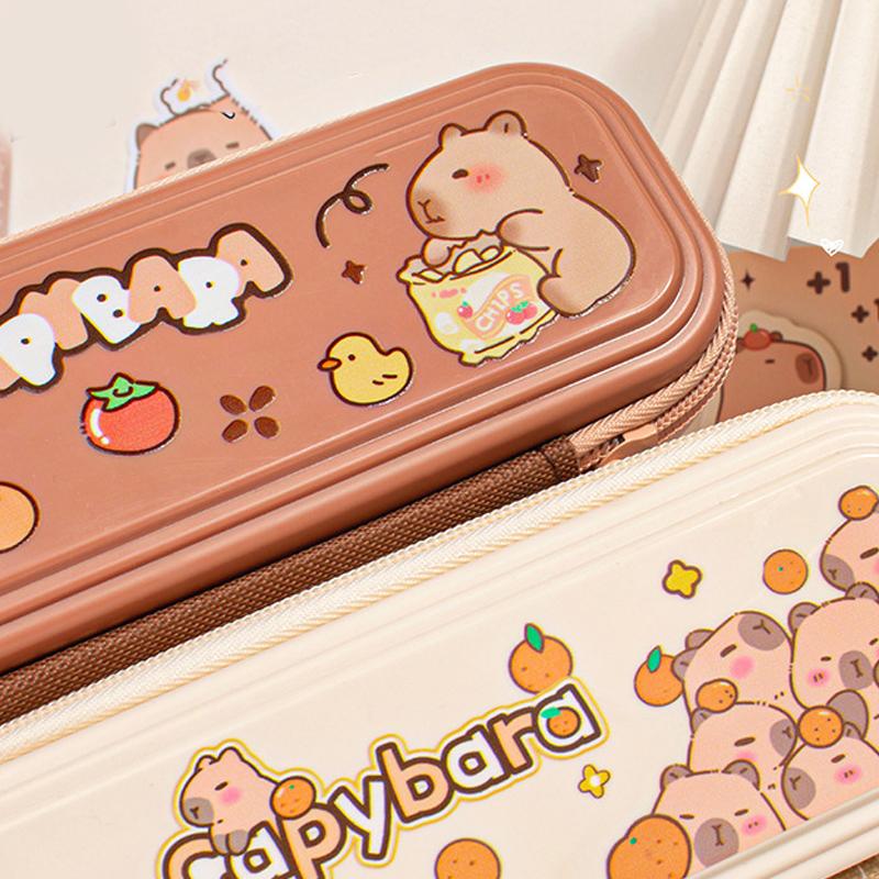 Cute Large Capacity Capybara Pen Bag Waterproof Single Layer Stationery Storage Bag Zipper Funny Pen Pouch Children