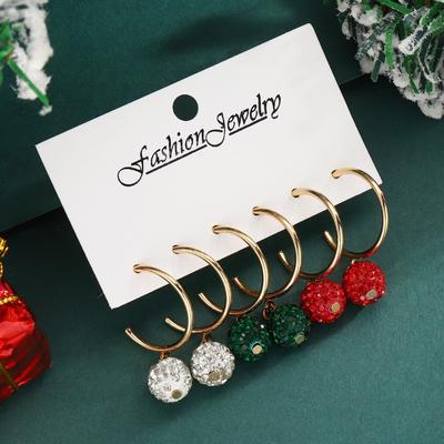 Hot-selling C-shaped Earrings, New Diamond-encrusted Multi-color Christmas Pendant, Earrings, Earrings Set.