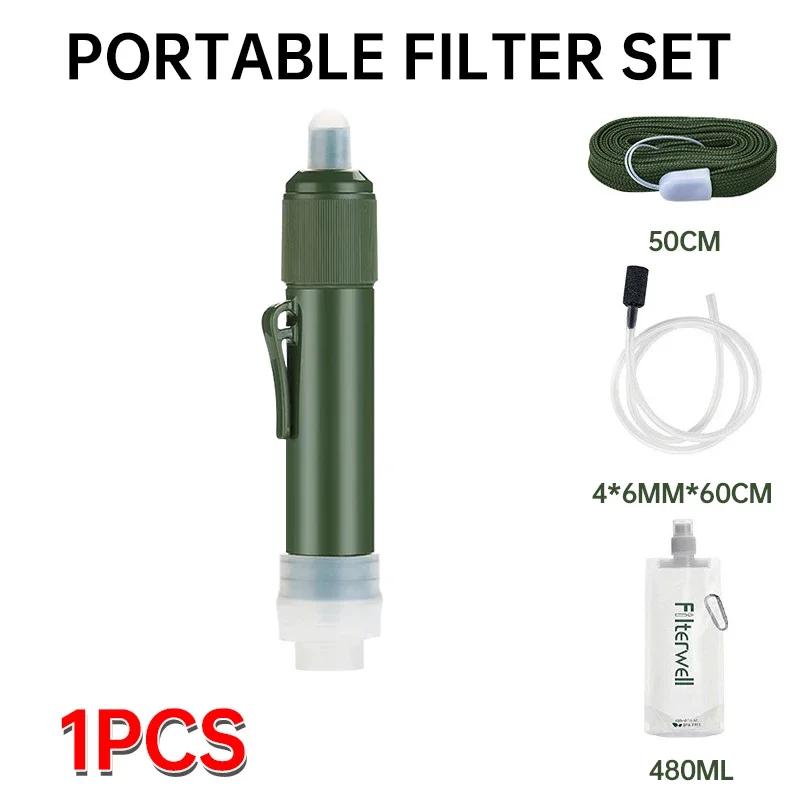 1-10PCS Outdoor Portable Water Purification Filter Straw,mini Emergency Water Purifier, Camping Emergency Carbon Fiber Water Bag