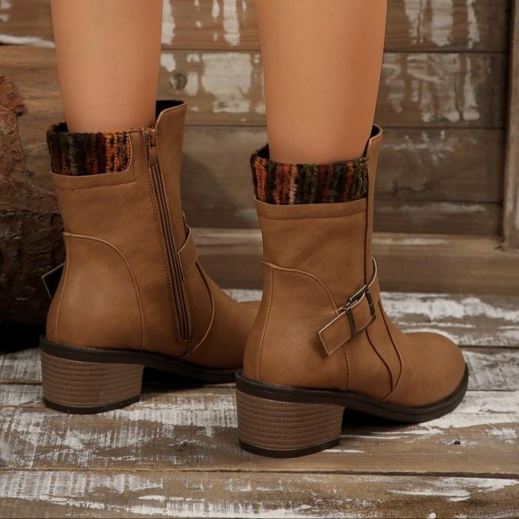 Side Zipper European and American Autumn and Winter Motorcycle Boots Short Boots Heel Martin Boots Women's Boots Belt Buckle Low Black