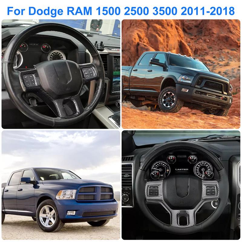 For Dodge Ram 1500 2500 2011-2018 Abs Carbon Fiber Style Inner Sticker Car Interior Steering Wheel Cover Trim Frame Decotation