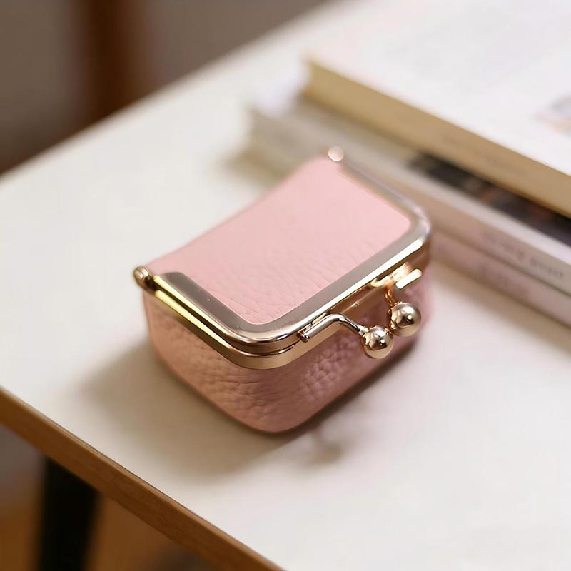 PU-Leder Kiss Lock Münzbörse Unifarbene Multifunktionale Mini Kleine Gegenstandstasche Schmucktasche Quadratisch Schlüssel Lippenstifte Ohrringe