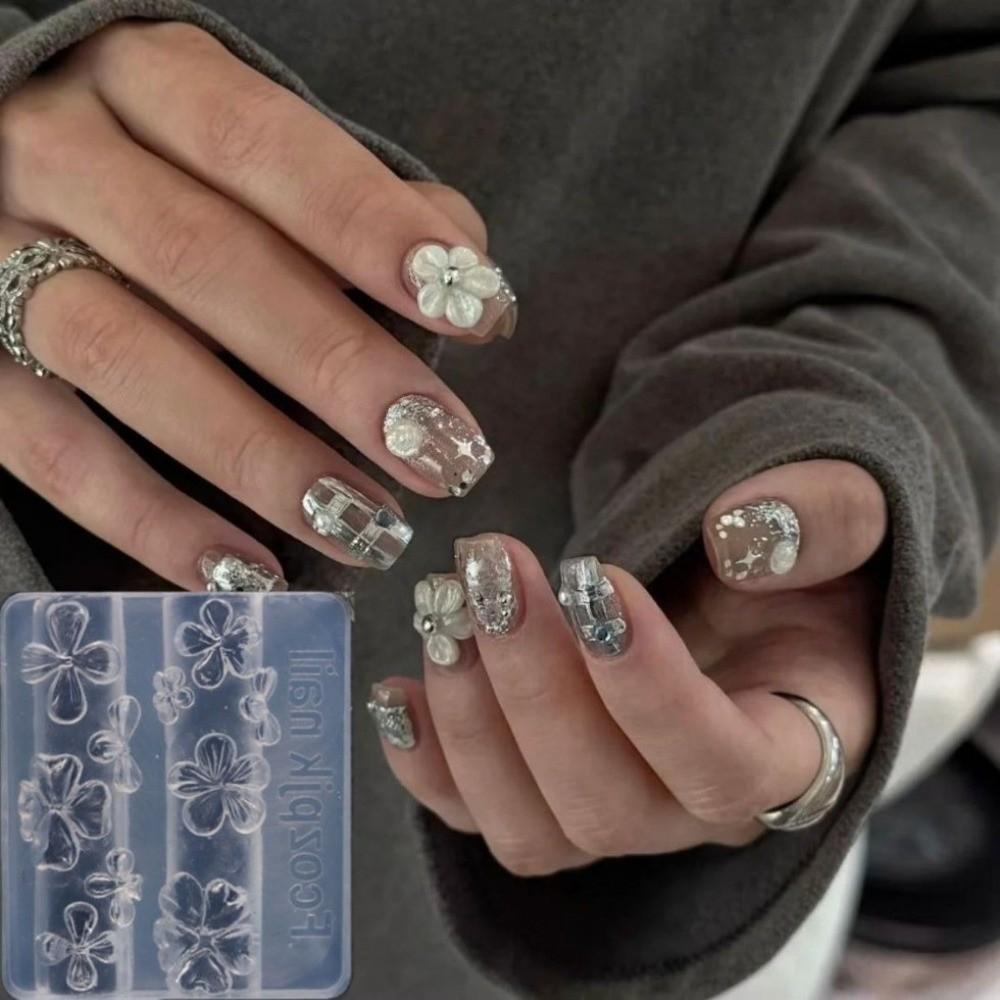 3D Design Nail Carving Mold Clear Silicone 3D Silicone Nail Art Molds Flower Nail Mold  Nail Art