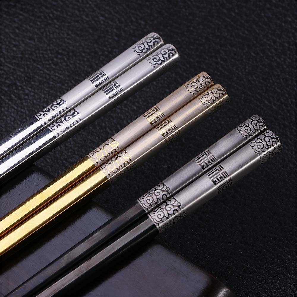 Hollow Reusable Chinese Japanese 304 Stainless Steel Korean Flatware Tableware Chopsticks Kitchen Supplies