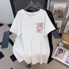 Women's Plus Size Loose Fit Mid-Length Round Neck T-Shirt with Short Sleeves and Slimming Design.