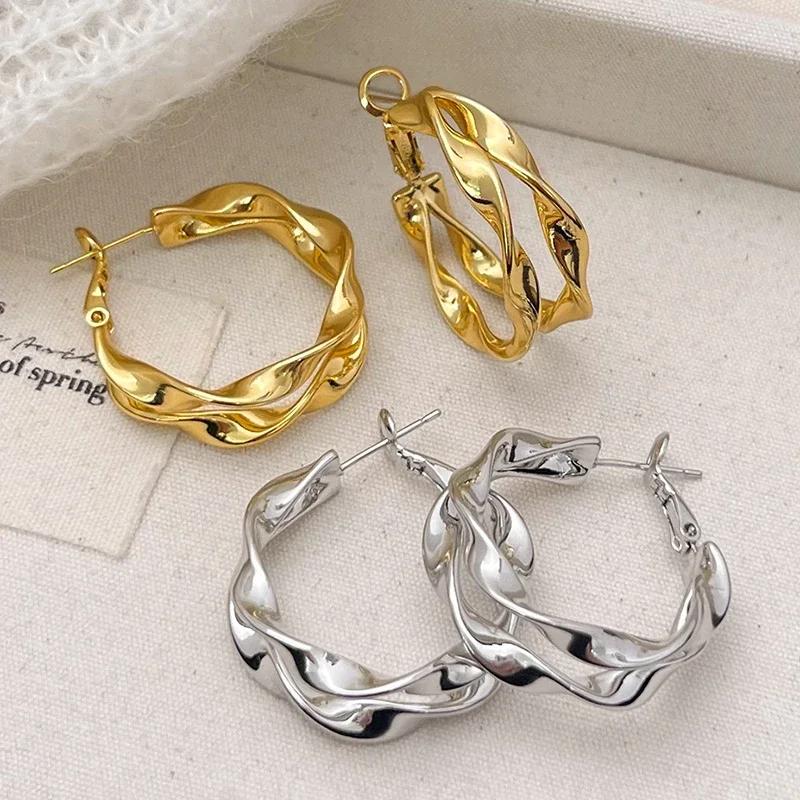 Real  Sterling Silver Twisted Round Hoop Earrings for Women Minimalist Trendy Fine  Sweet Cool Accessories