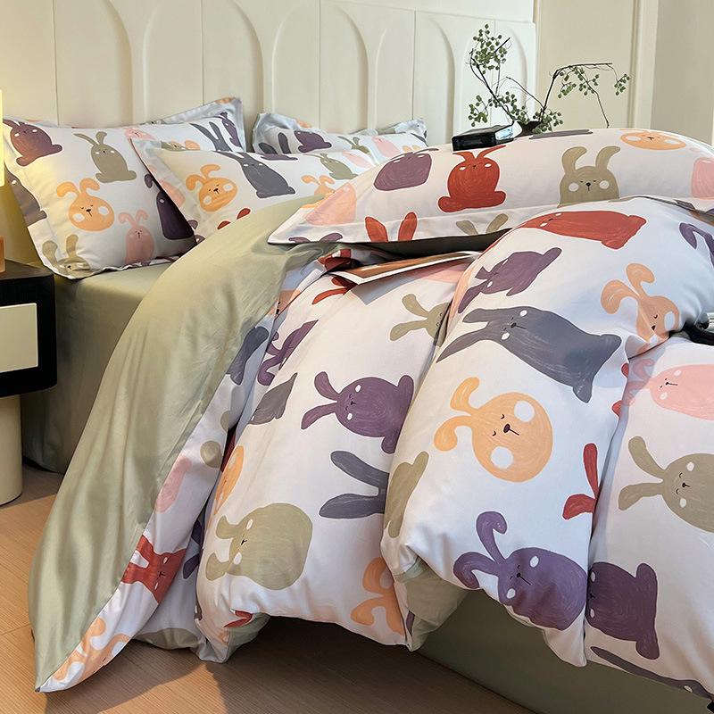 Pure Cotton Fresh Style Bedding Set: Modern Minimalist Duvet Cover, Sheet & Fitted Sheet for Spring/Summer