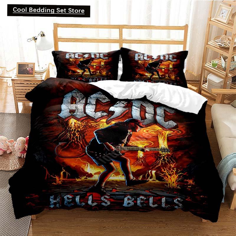 2024 Fashion AC_DC Rock Band Bedding Set Boys Girls Twin Queen Size Duvet Cover Pillowcase Bed Kids Adult Fashion Home Textiles