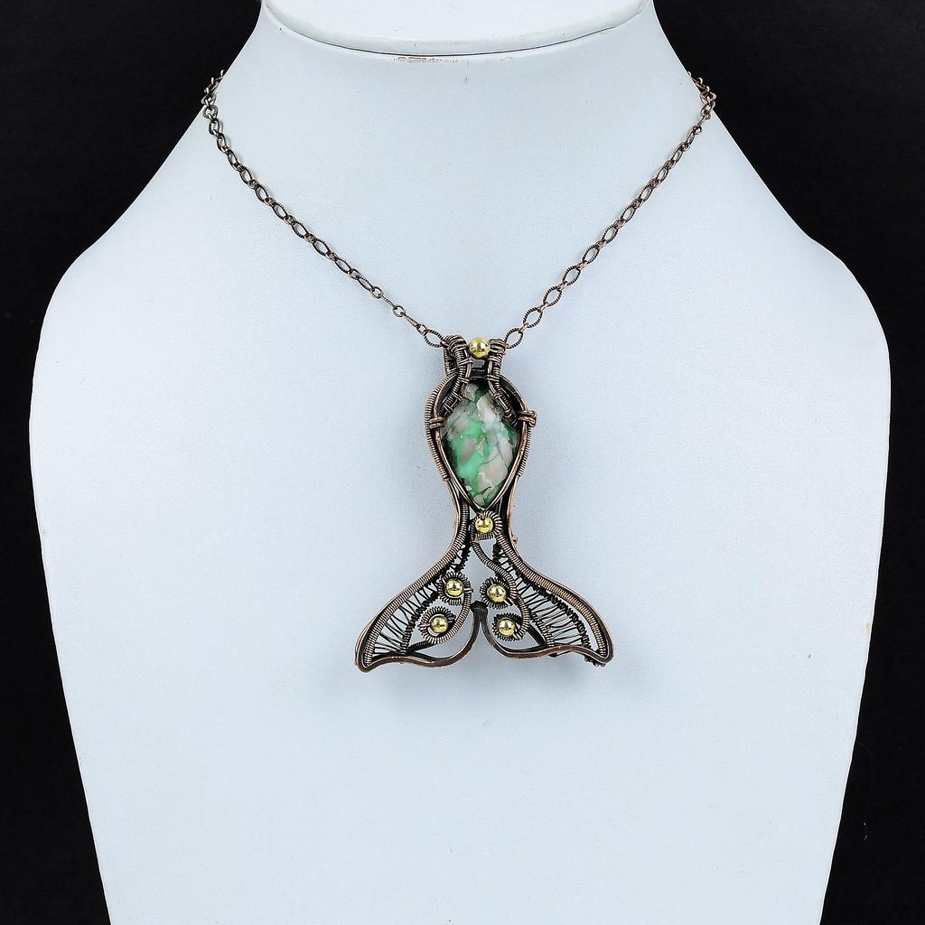 Variscite Pendant Copper Wire Wrapped Pendant Variscite Jewelry Handmade Fish Pendant Gemstone Pendant Anniversary Gift Copper Wire Jewelry