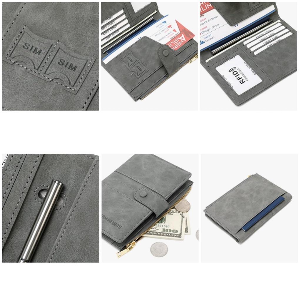 Cazycazun Passport Card SIM Card Coin Ticket Synthetic Leather Women's Multi-Function Holder, Holder, Holder, Holder, Holder, Anti-Skimming, (Blue)