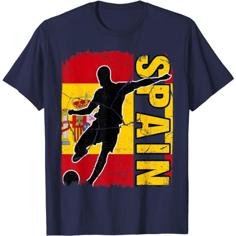 Spain Soccer Ball Spain Flag Jersey - Spanish Football Fan T-Shirt Spanish Flag Red España Graphic Tee Top Espana Support Outfit