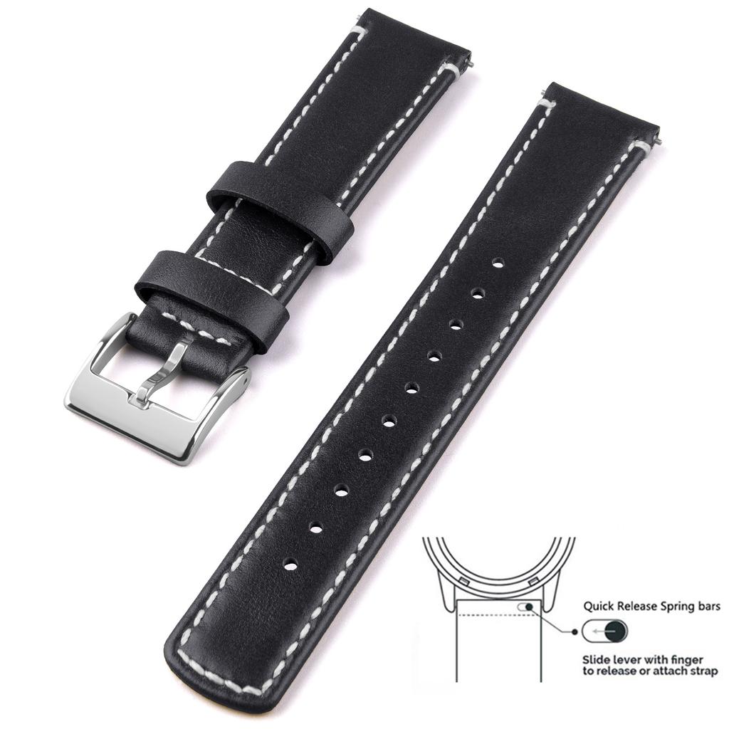 Genuine Leather Top Grain Watch Band, Quick Release 20mm/22mm Watch Strap, Fits Samsung Galaxy Watch, Men and Women Watch band