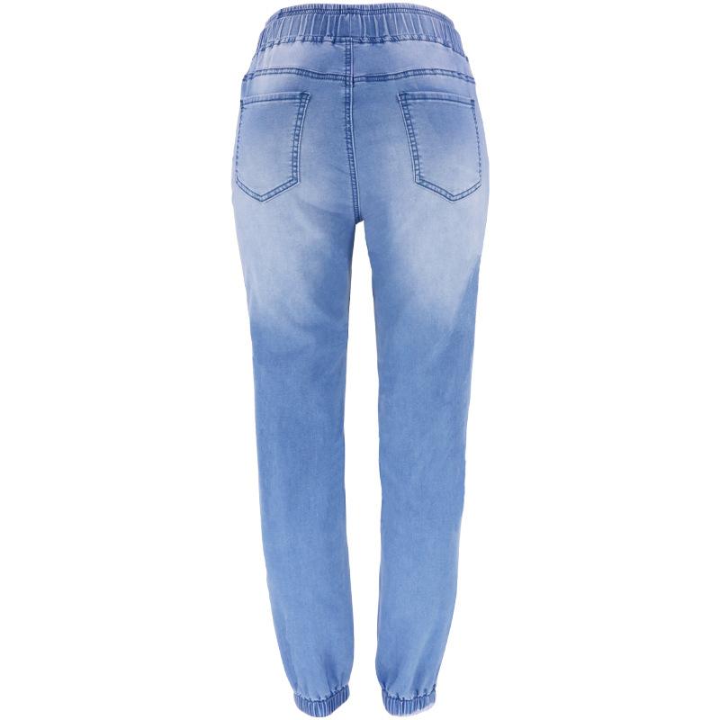 Women Elastic Waist Stretch Casual Loose Denim Pants High Waisted Jean Joggers with Drawstring Y2K Streetwear Pencil Pants