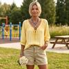 Women's Casual Striped V-Neck Blouse with Tie and Ruffled