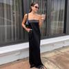 European and American Commuter Black Satin Tube Top Dress Women's Summer New Simple and Loose Chest-wrapped A-word Long Dress Women's Clothing