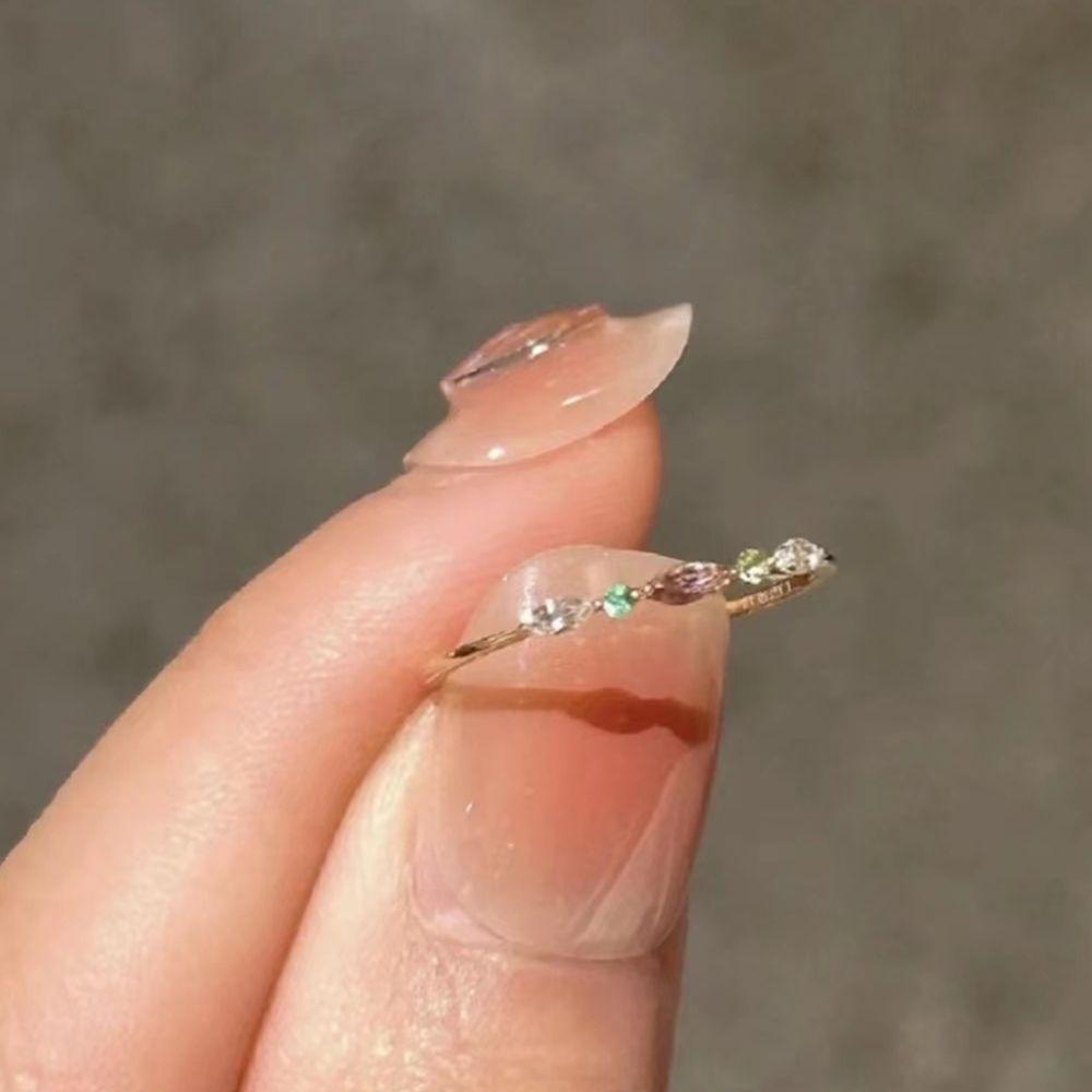 Xiaohongshu-Inspired Adjustable Ultra-Thin Colored Diamond Ring Adjustable Open Ring