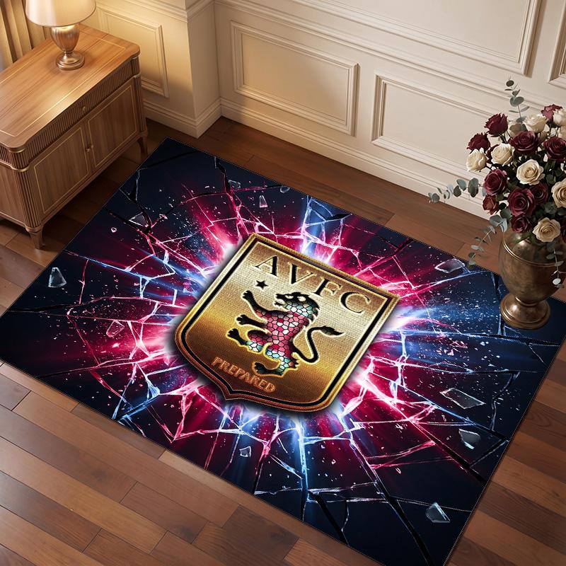 Aston Villa Voetbal Print Kristal Fluweel Tapijt, Comfortabel Waterabsorberend Antislip Binnen Vloerkleed
