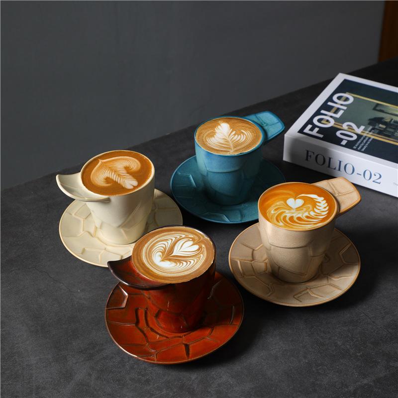 Hochwertiges Kaffeetassen- und Untertassenset, Retro-Keramiktasse, Kreativer Nachmittagstee, Kaffeetasse Grobkeramik
