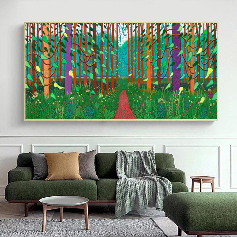 David Hockney De Aankomst van de Lente Poster Landschap Kunstwerk Prints Groen Tij Canvas Schilderij Muurkunst Foto's Huisdecoratie
