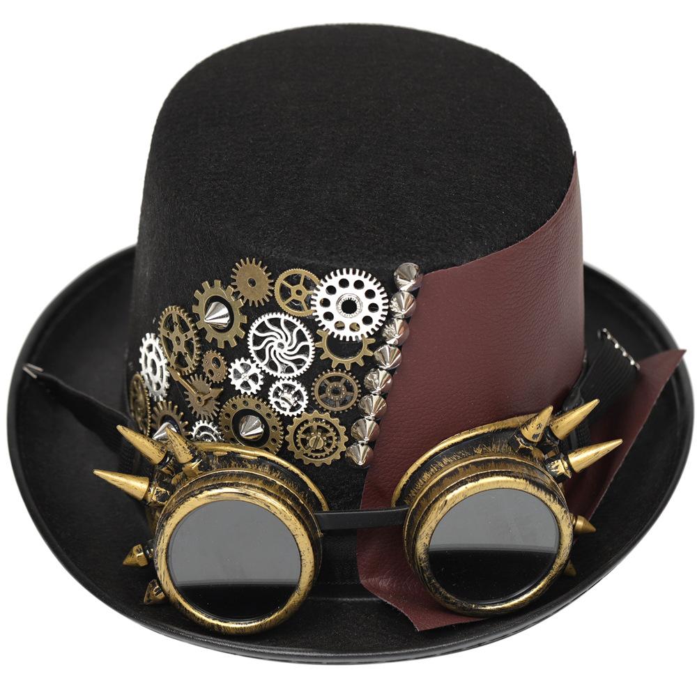 Kovový klobouk Dinner Hat Steampunk Top Hat Vybavení Brýle Příslušenství Gotický klobouk Opasek Pánský Kovbojský klobouk Kšiltovka Ochranné brýle Krytka Kšiltovka