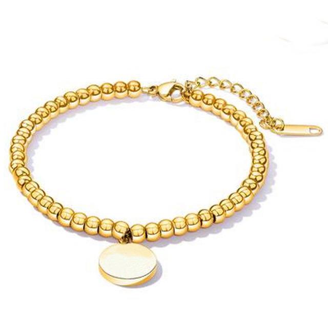 

Fashion Charm Beaded Bracelets for Women Stainless Steel Beads Female Engrave Jewelry Bracelets