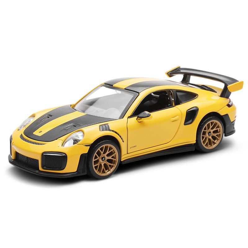 

1/32 Porsche 911 GT2 RS Carrera Toy Car Model Diecast Metal Racing Miniature Pull Back Sound & Light Collection Gift For Boys жовтий
