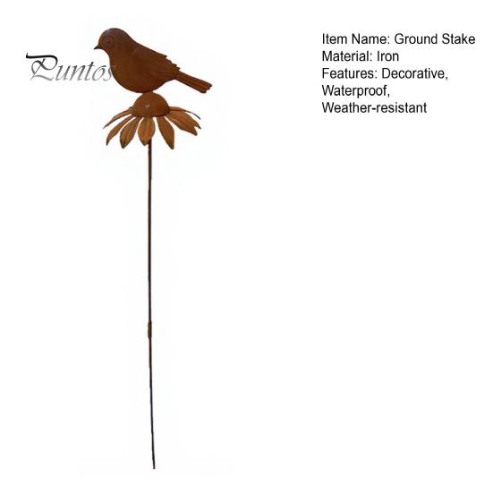Retro Rust Finish Garden Stake Rusty Decorative Stakes, Metal Flowers Birds Decoration, Daisy Ground Bird Stake, Plant Container Decorations