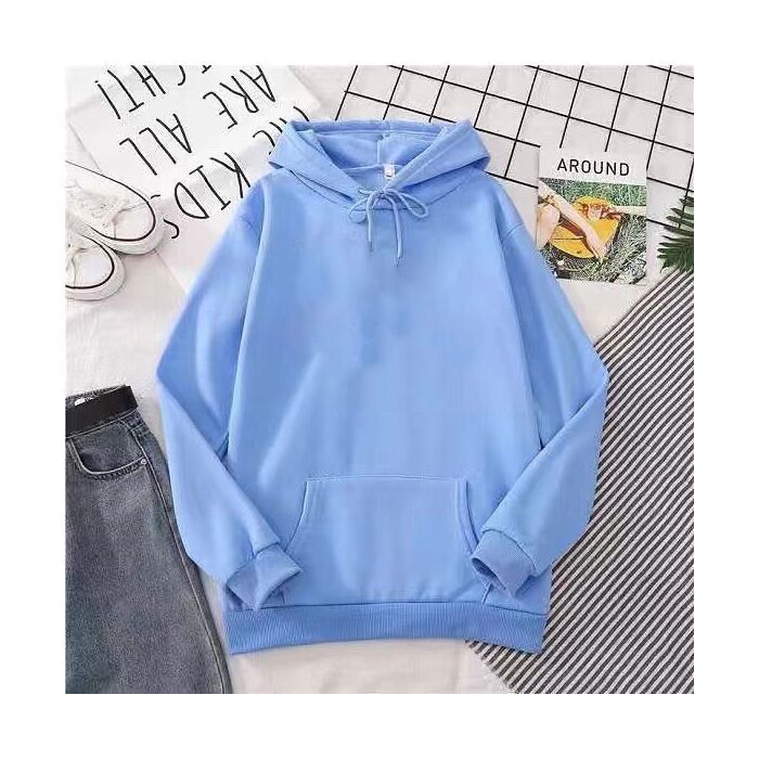 Women's Plain Loose-fit Minimalist Long-sleeved Hooded Sweatshirt