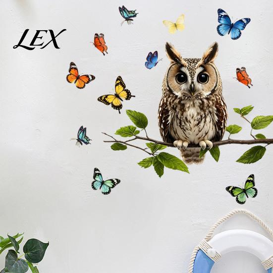 Decorative Party Window Sticker Owl Butterfly Wall Sticker, Forest Animal Illustration Decals, Nature Inspired Balcony Glass Decor Waterproof