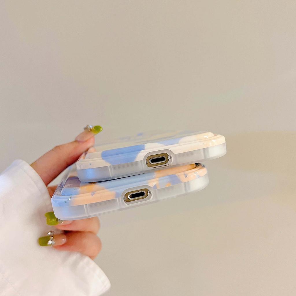 Blaues Herz Blume Gelb IMD Runde Kameraschutz Telefonhülle für iPhone 13 Xsmax X Xr 11 12 Pro Max Ins Weiche Silikonhülle